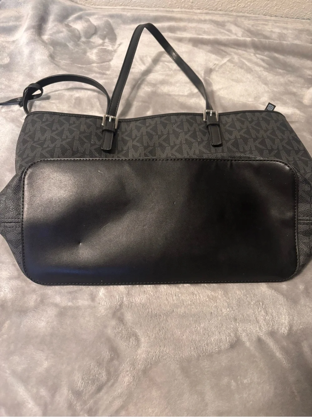 Michael Kors Black MK Monogram Tote with Silver Accent Charm